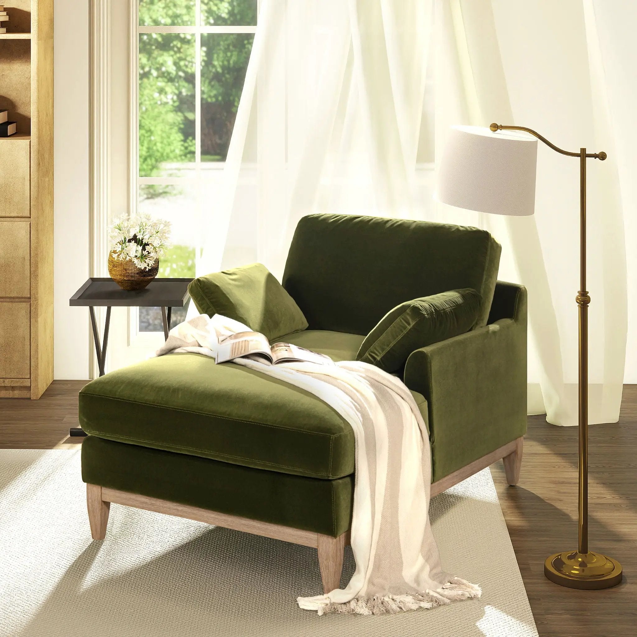 Pasadena - Modern Farmhouse Chaise Lounge Chair - Olive Green by HouseOfZazla
