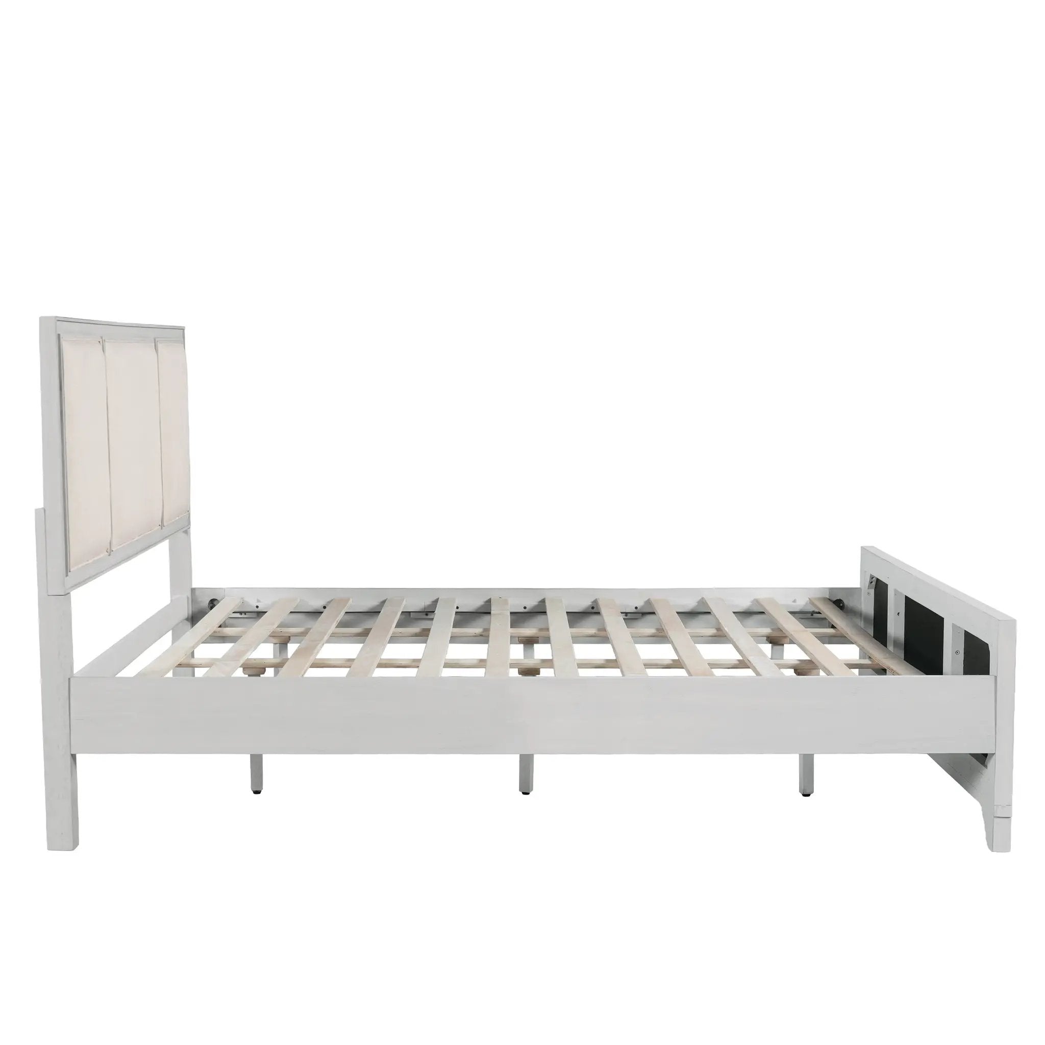 Queen Size Wooden Bed Frame with Upholstered Headboard by HouseOfZazla