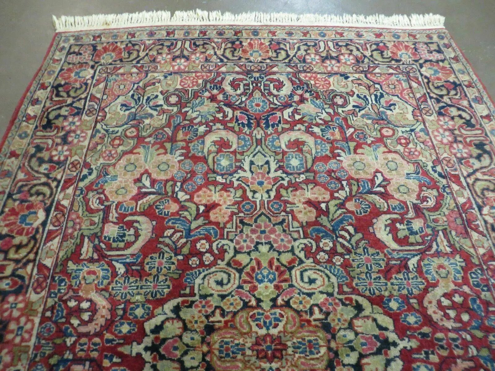 Persian Sarouk Rug 4.6 x 5, Red, Semi Antique, Floral by Jewel Rugs