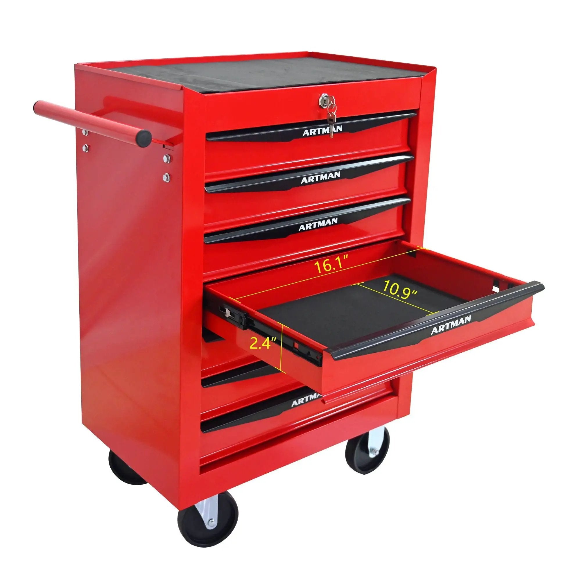 Rolling Metal Tool Chest With Drawers, Steel Storage Cabinet With Ball Bearing Slides by HouseOfZazla