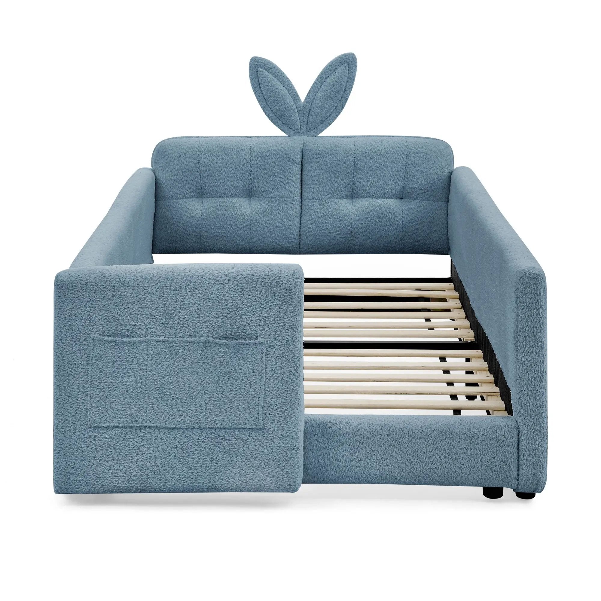 Cute Rabbit Ear Upholstered Platform Bed Frame With Safety Rail by Unique Piece Furniture