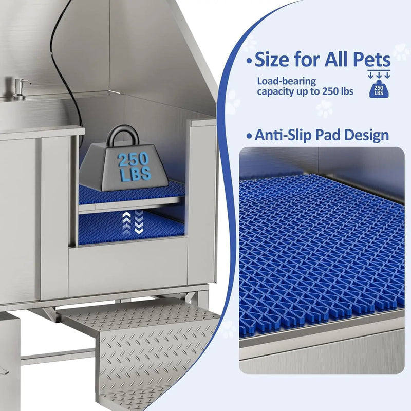 Stainless Steel Dog Washing Station With Seamless Design And Accessories - Silver by HouseOfZazla