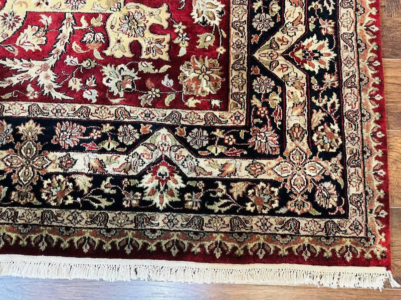 Indo Persian Rug 8x10, Red Vintage Wool Traditional Carpet, Floral, Handmade by Jewel Rugs