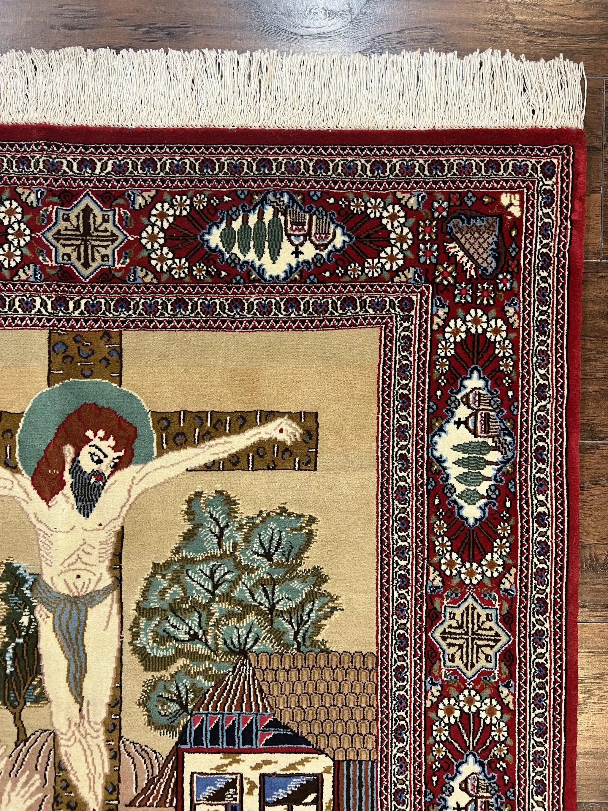 Persian Kashan Pictorial Rug 3x5 - Jesus on Cross by Jewel Rugs