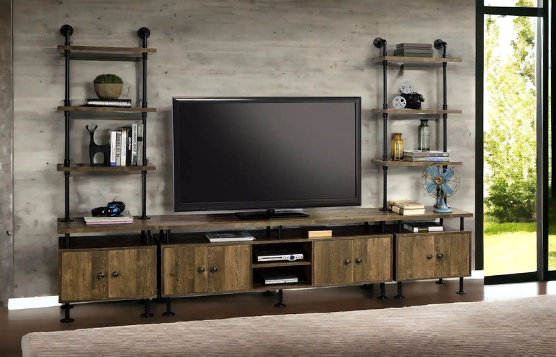 Ensata II - TV Stand - Rustic Oak / Black by Unique Piece Furniture
