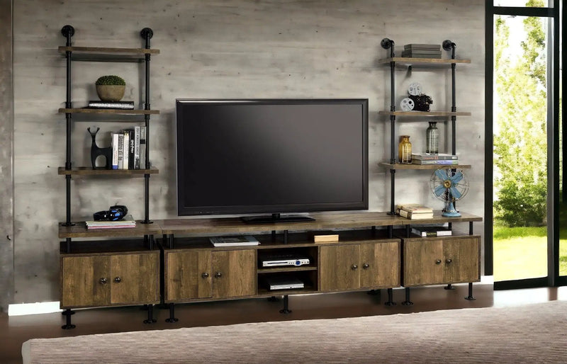 Ensata II - TV Stand - Rustic Oak / Black by HouseOfZazla