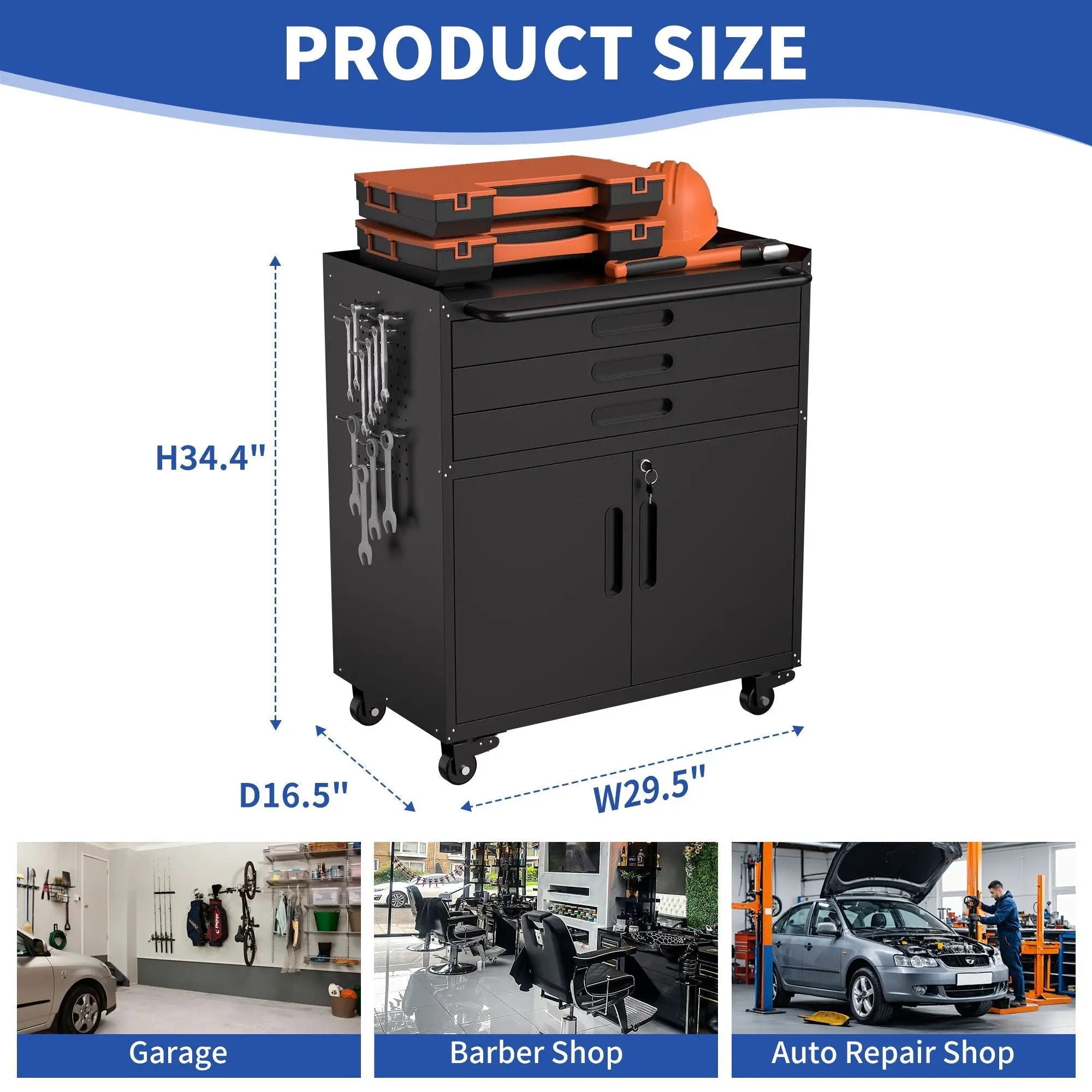Rolling Tool Cabinet Heavy Duty Garage Storage With Lockable Doors by HouseOfZazla