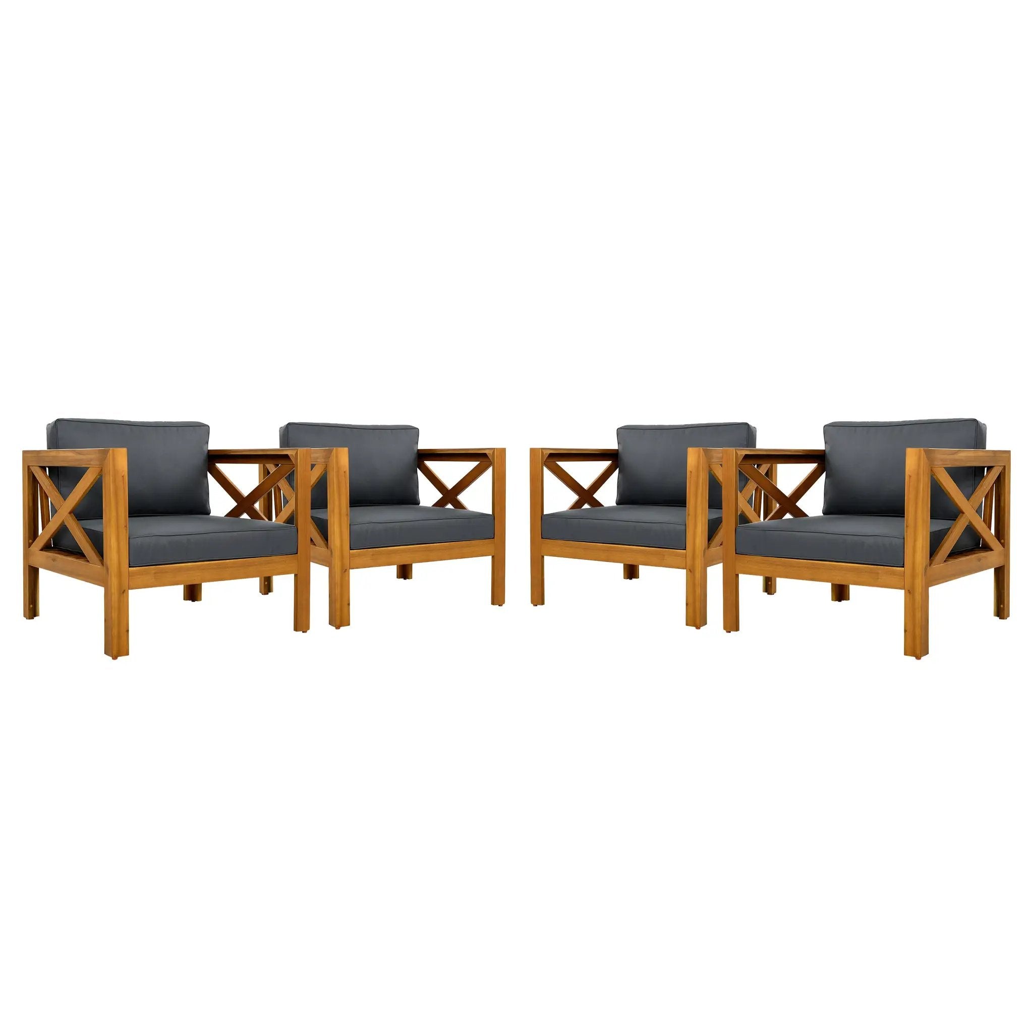 Outdoor Acacia Wood Club Wooden Armchair with Cushions (Set of 4) by HouseOfZazla