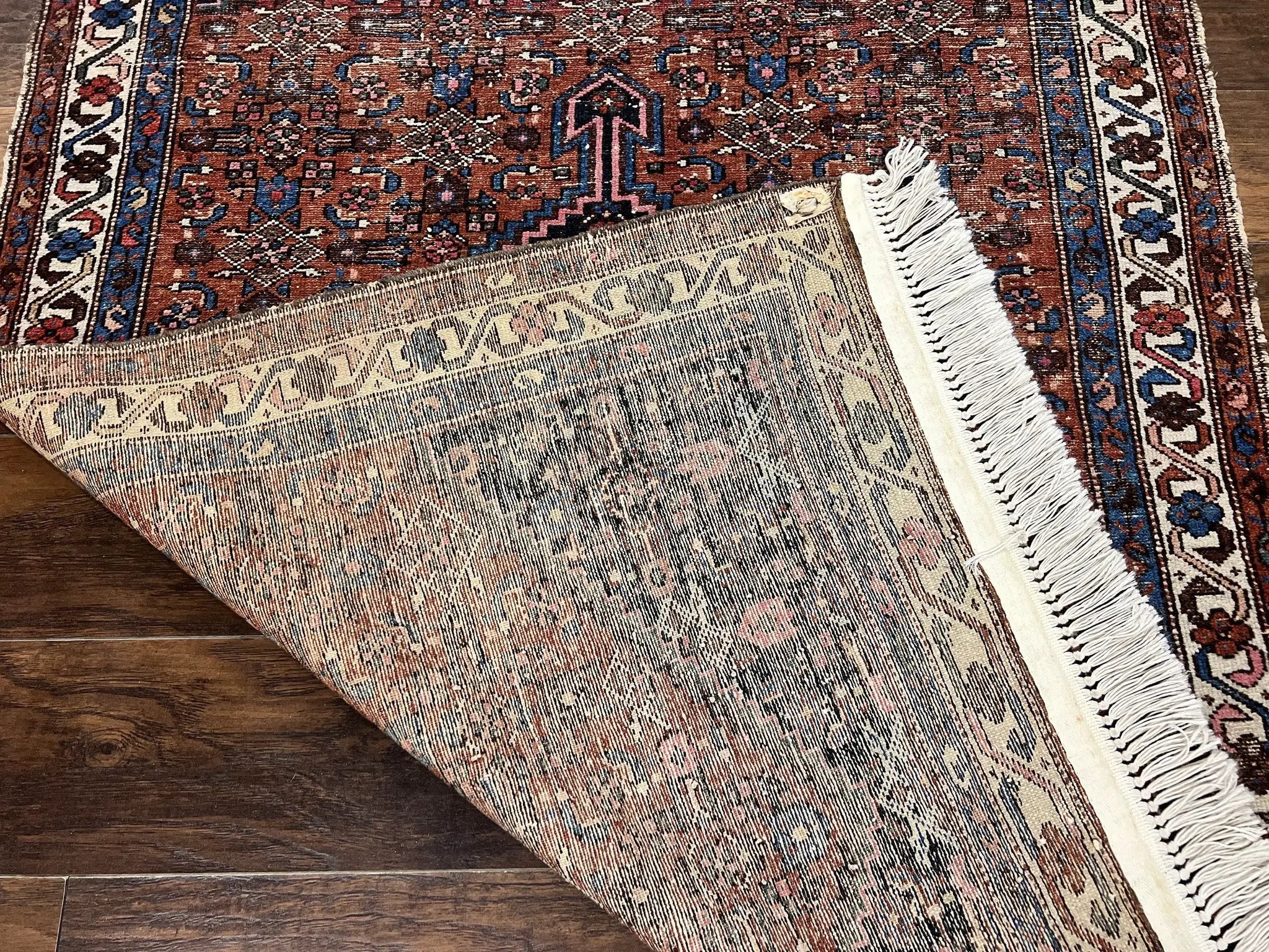 Red Persian Hamadan Rug 4x6, Wool Handmade Antique Carpet, Geometric Medallion Rug, Oriental Rug 4 x 6, Persian Tribal Rug, Hand Knotted Rug by Jewel Rugs