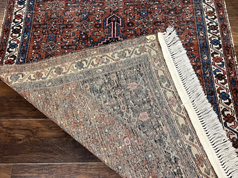 Red Persian Hamadan Rug 4x6, Wool Handmade Antique Carpet, Geometric Medallion Rug, Oriental Rug 4 x 6, Persian Tribal Rug, Hand Knotted Rug by Jewel Rugs