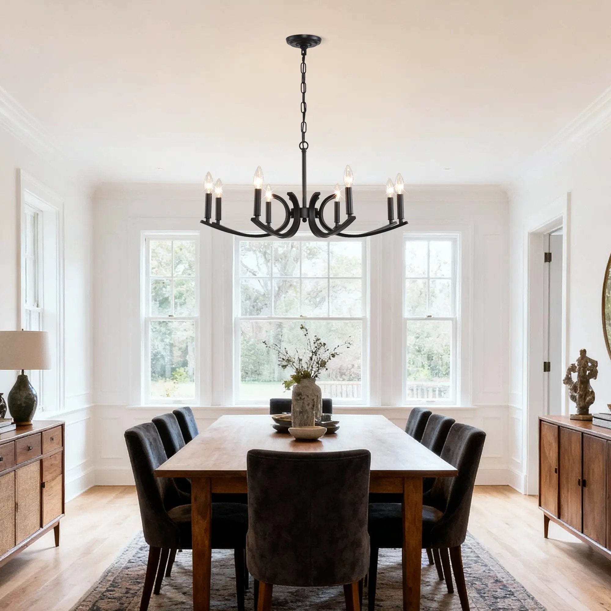 8-Light Farmhouse Chandelier, Black Metal by HouseOfZazla