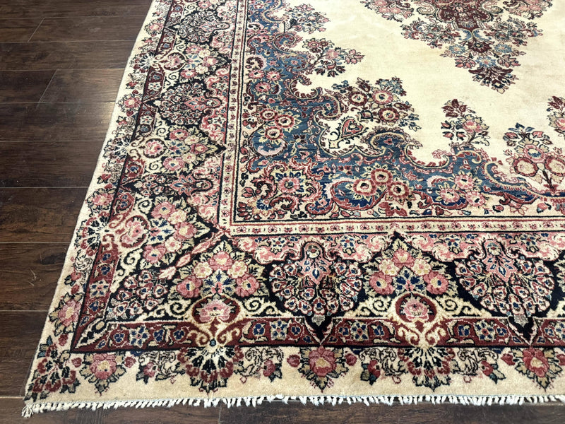 Persian Sarouk Rug 9x12, Ivory & Blue, Semi Open Field by Jewel Rugs