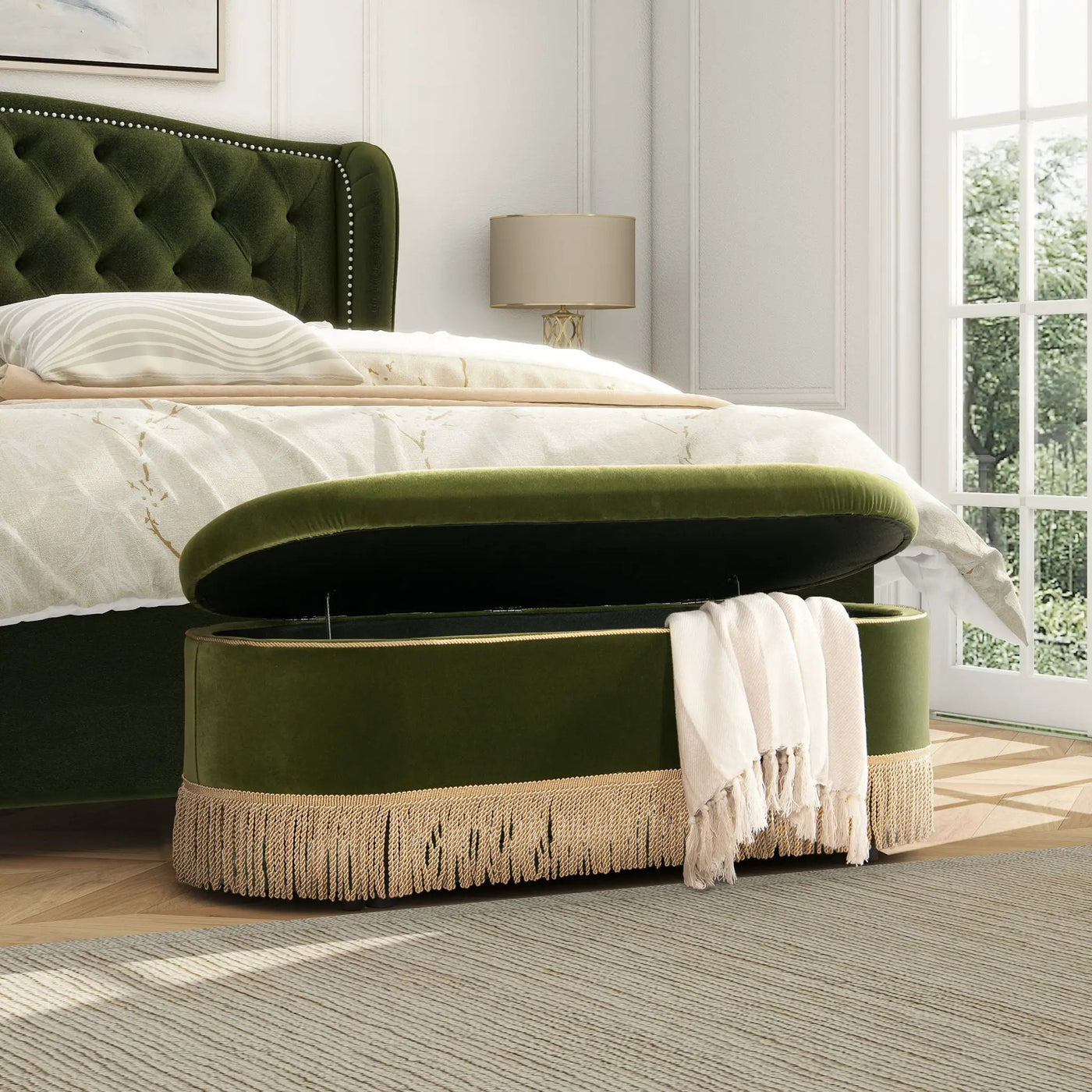 Melinda - Oval Tufted Bullion Fringe Storage Bench by Unique Piece Furniture