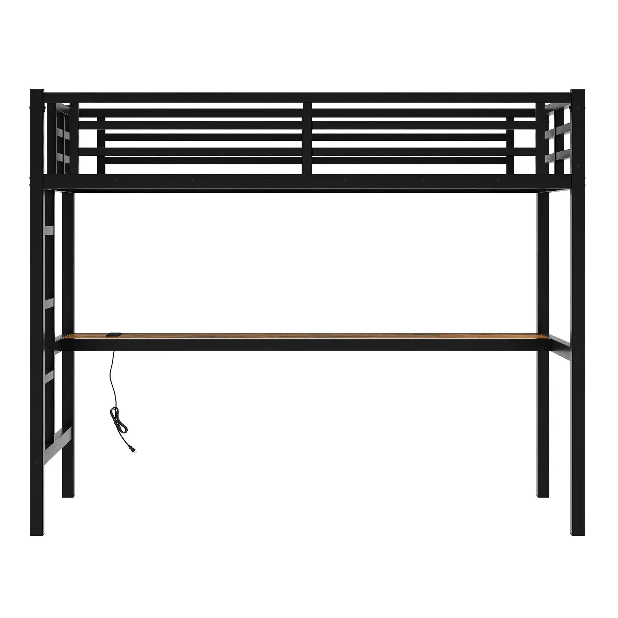 Metal Twin XL Size Loft Bed with Power Outlet and LED Light by HouseOfZazla