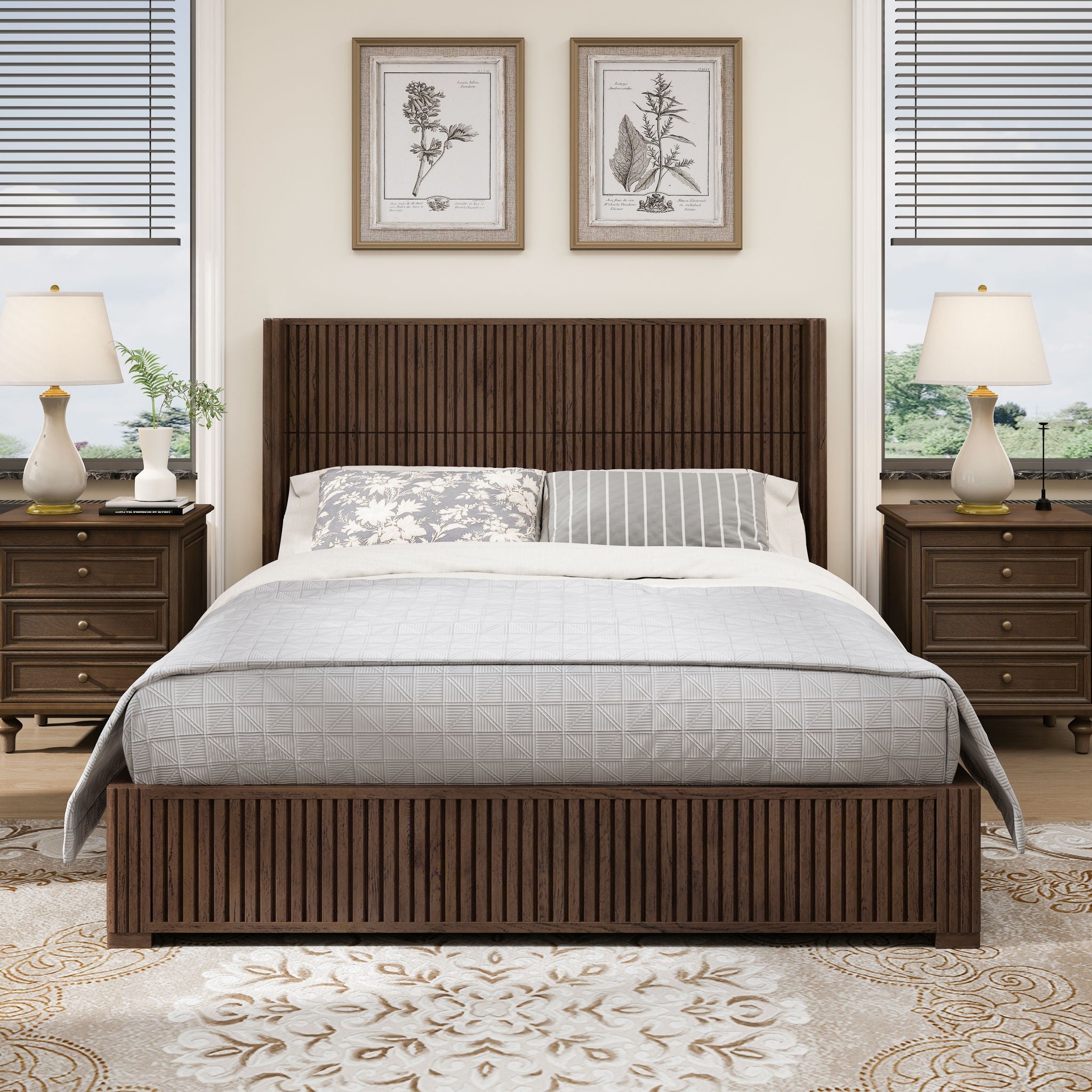 Platform Bed Frame With Headboard, Floor Standing Design by HouseOfZazla