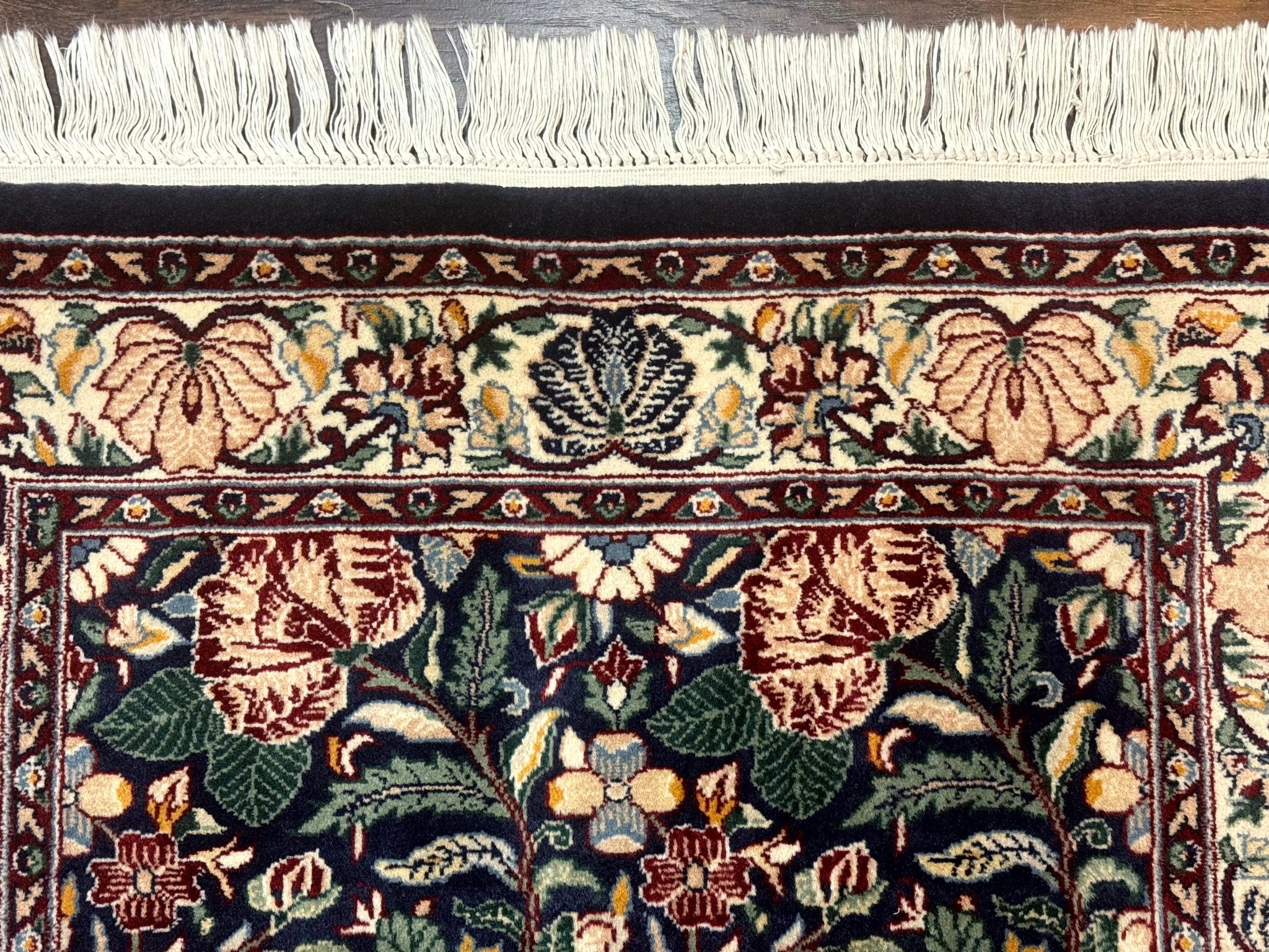 Square Pak Persian Small Rug 2.7 x 2.7, William Morris Design, Dark Green, Floral, Handmade by Jewel Rugs
