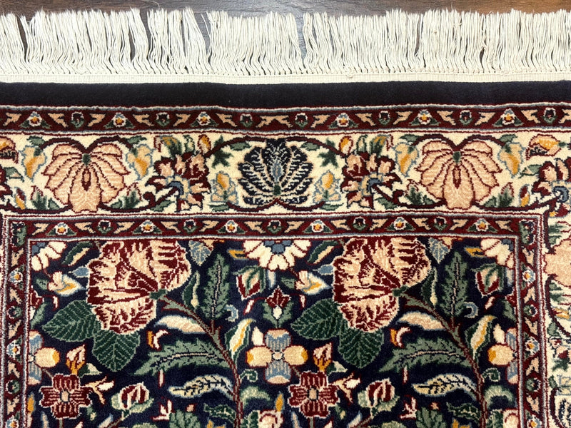 Square Pak Persian Small Rug 2.7 x 2.7, William Morris Design, Dark Green, Floral, Handmade by Jewel Rugs