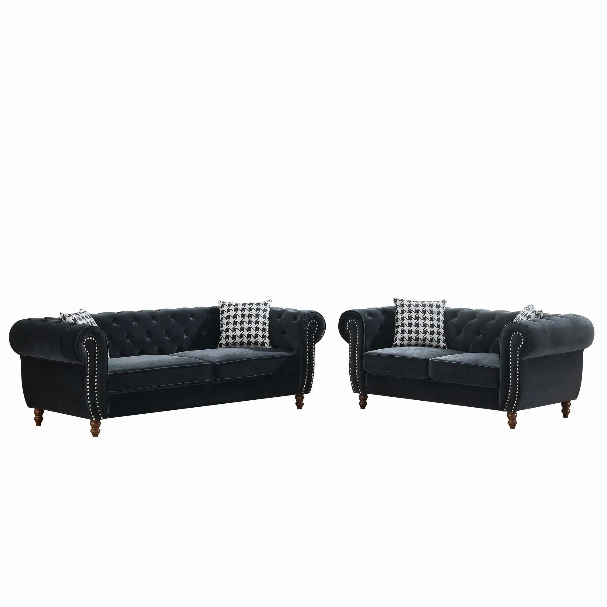 Chesterfield 3 And 2 Seater Upholstery Sofa With Roll Armrest & Nailhead Fabric Couch by HouseOfZazla