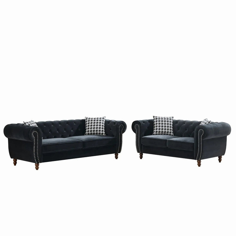 Chesterfield 3 And 2 Seater Upholstery Sofa With Roll Armrest & Nailhead Fabric Couch by HouseOfZazla