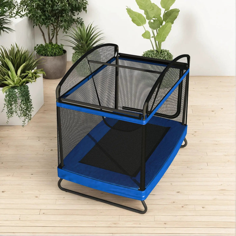 Outdoor Square Trampoline For Kids And Adults With Protective Net And Swing 4 X 6Ft - Black / Blue by HouseOfZazla