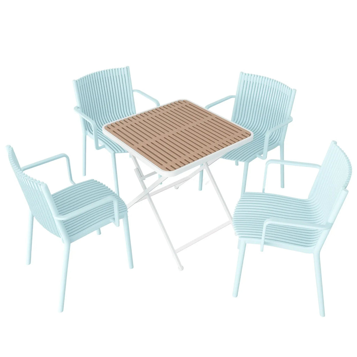 4 Modern Stackable Plastic Armchair Matched With Folding Square Table by Unique Piece Furniture