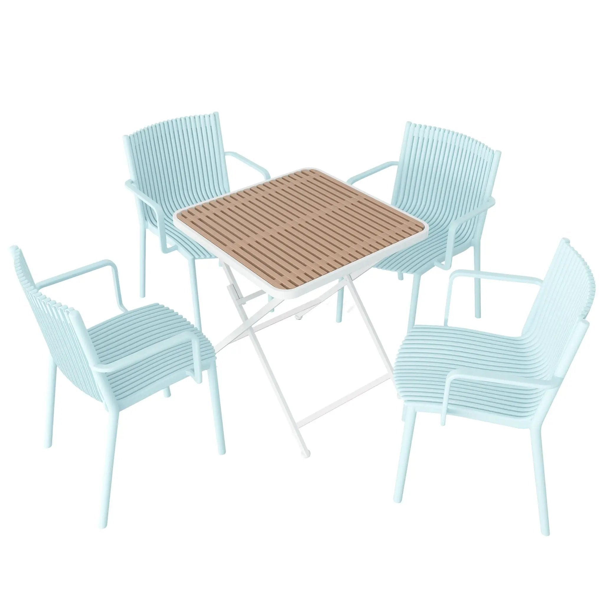 4 Modern Stackable Plastic Armchair Matched With Folding Square Table by HouseOfZazla