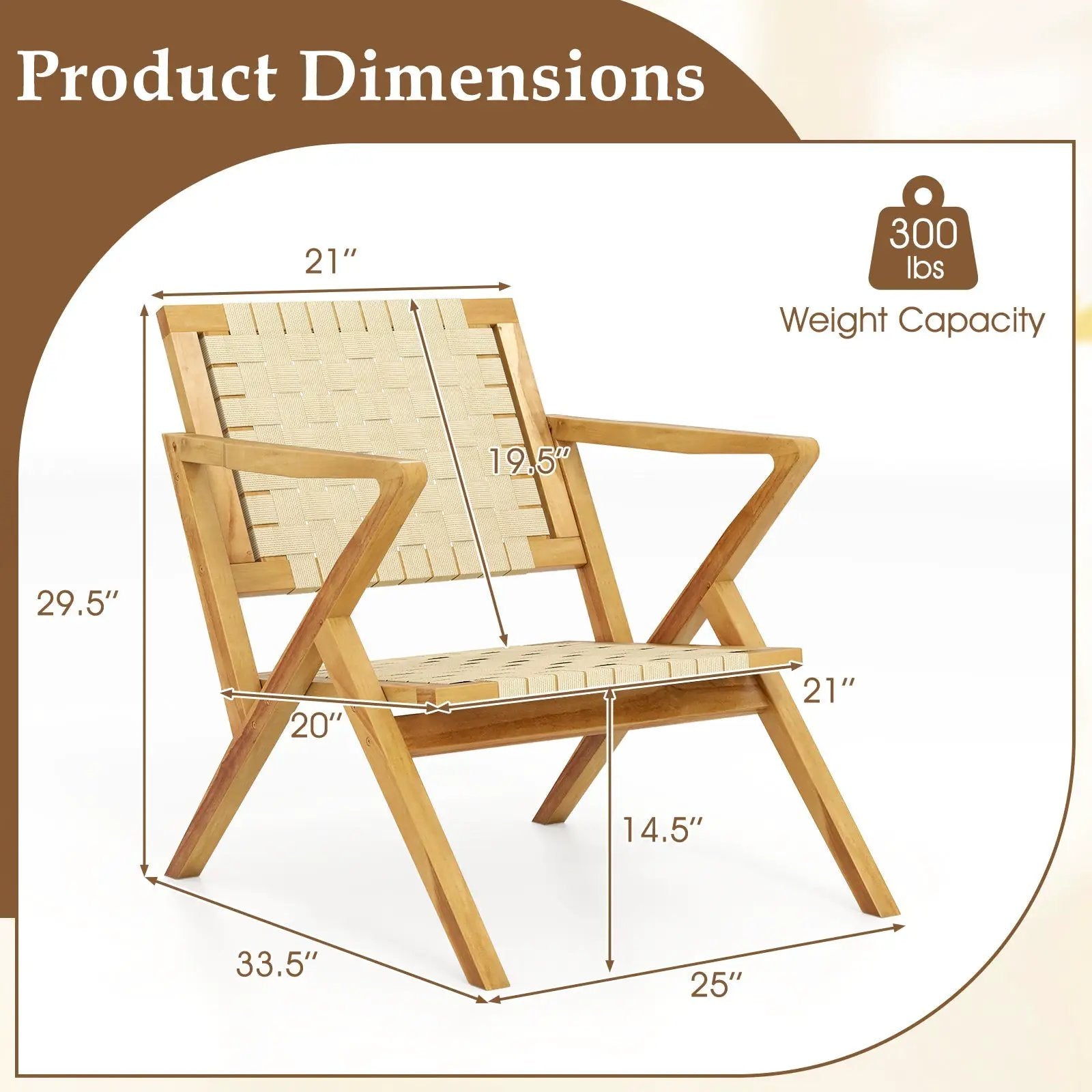 Outdoor and Indoor Teak Wood Patio Chair wuth Webbing Seat and Backrest-Natural by DirectDeals