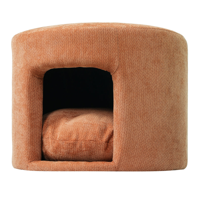 Orange Pet Friendly Ottoman with Removable Pet Cushion and Hidden Pet Nook by HouseOfZazla