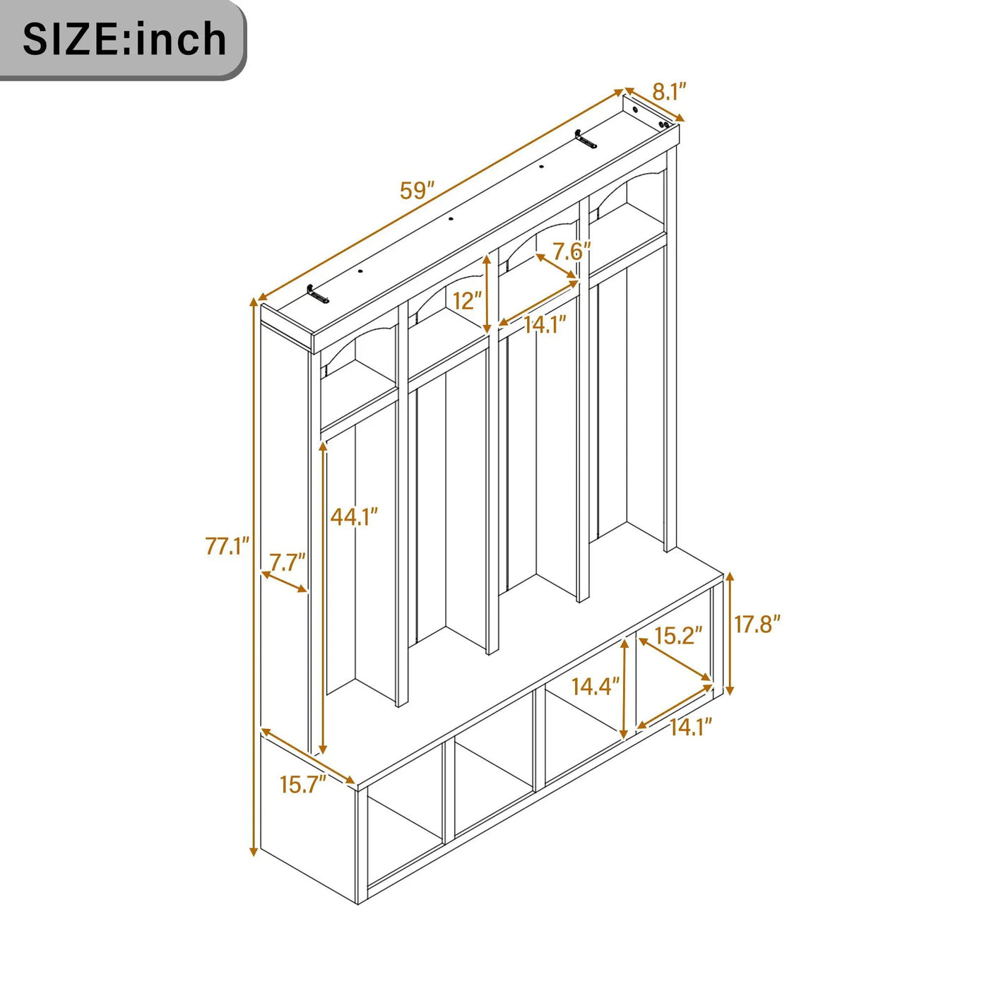 Entryway Hall Tree With Bench, 4 Hooks & Open Storage Space by Unique Piece Furniture