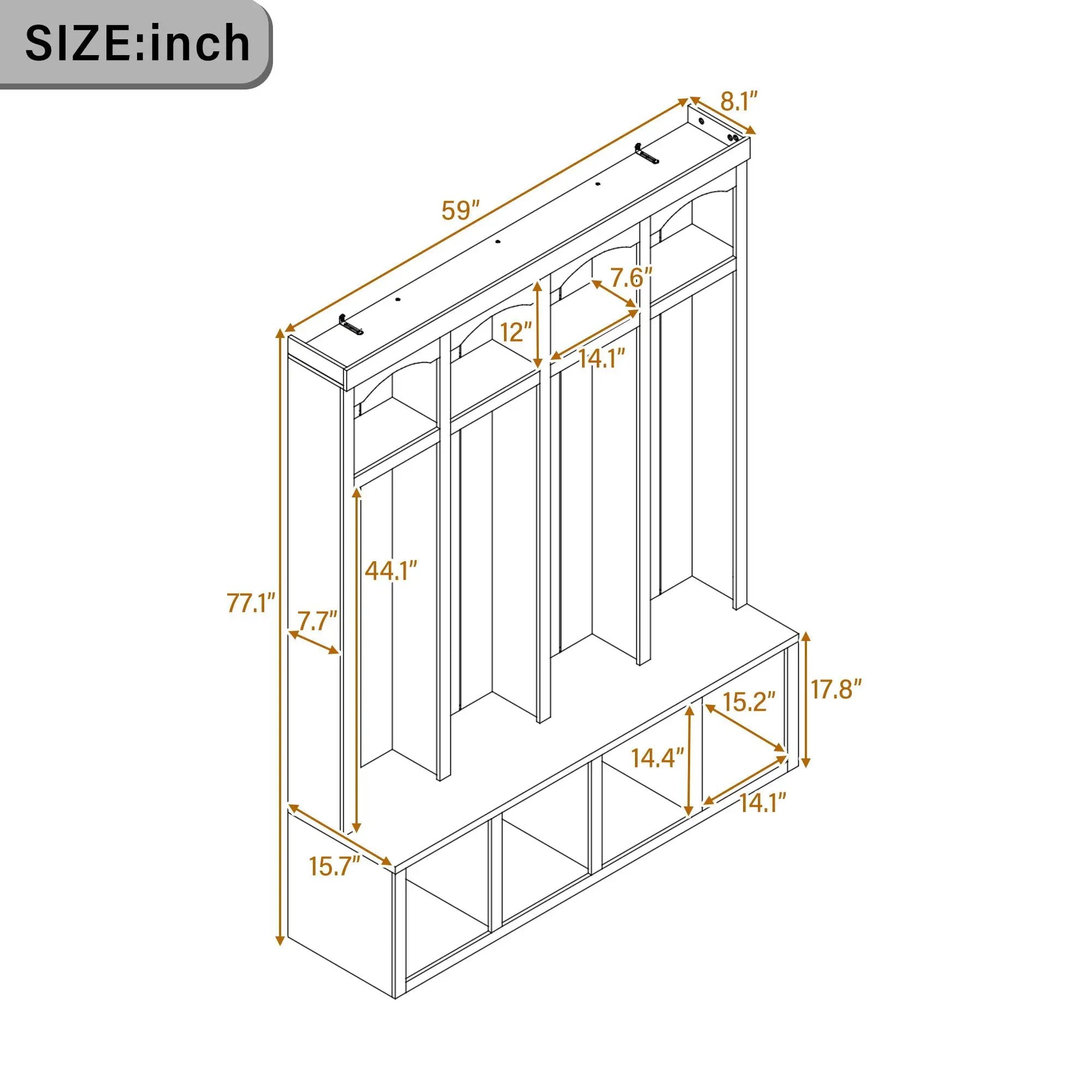 Entryway Hall Tree With Bench, 4 Hooks & Open Storage Space by HouseOfZazla