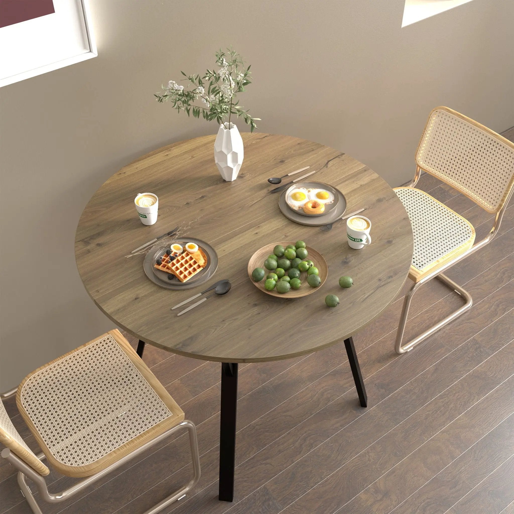 Round Dining Table, For 2 - 4 People - Rustic Brown by Unique Piece Furniture