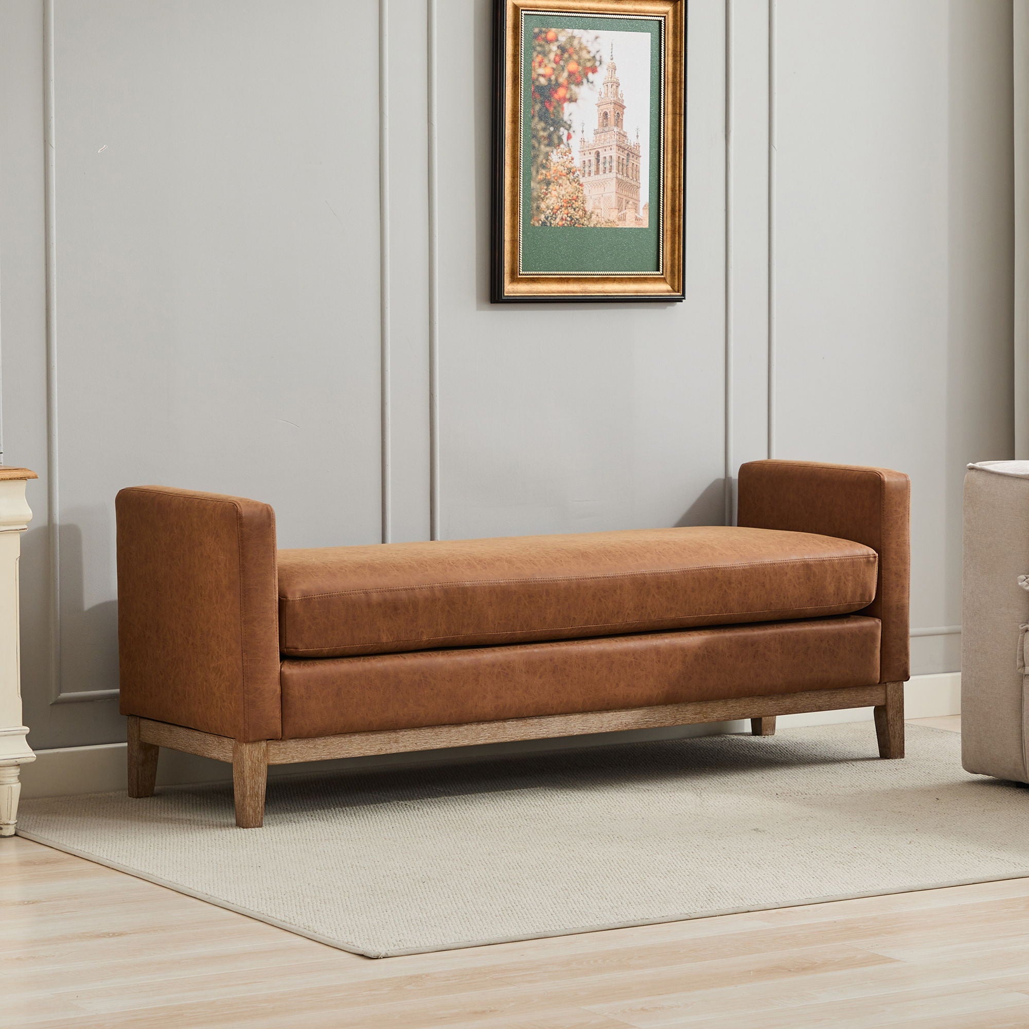 Elegant Upholstered Bench Daybed Ottoman With Bolster Pillows by HouseOfZazla