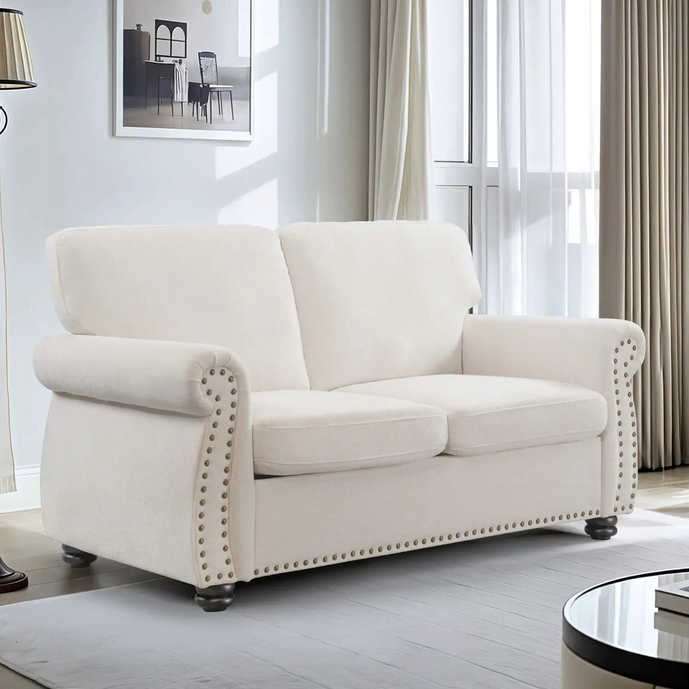 Soft Loveseat, Upholstered 2 Seater Couch, Loose Back Cushions And Turned Legs by Unique Piece Furniture