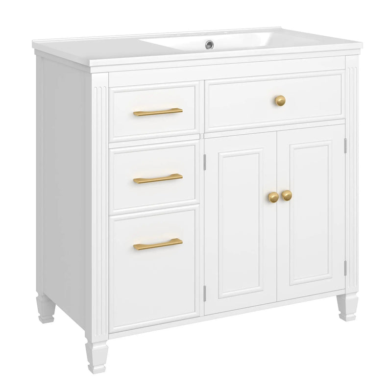 Modern Bathroom Vanity With Ceramic Sink, Freestanding