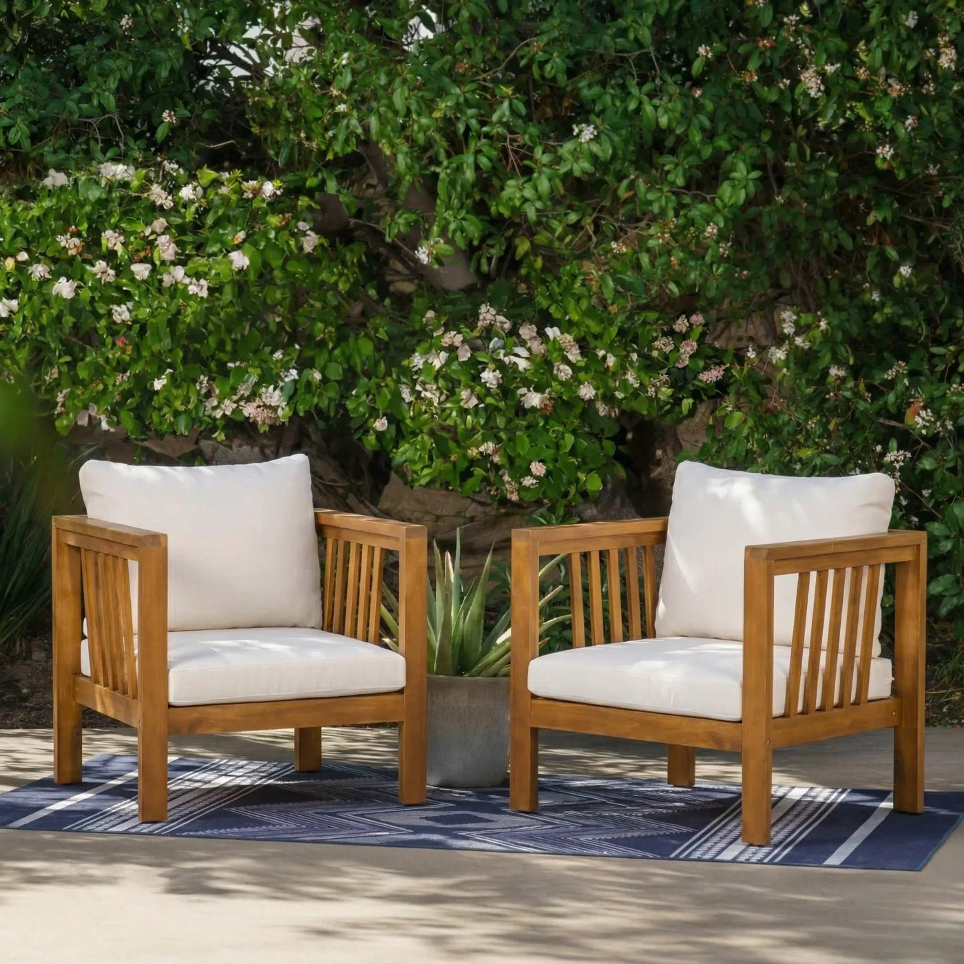 Set of 2 Outdoor Acacia Wood Club Chairs with Modern Square Arms by HouseOfZazla