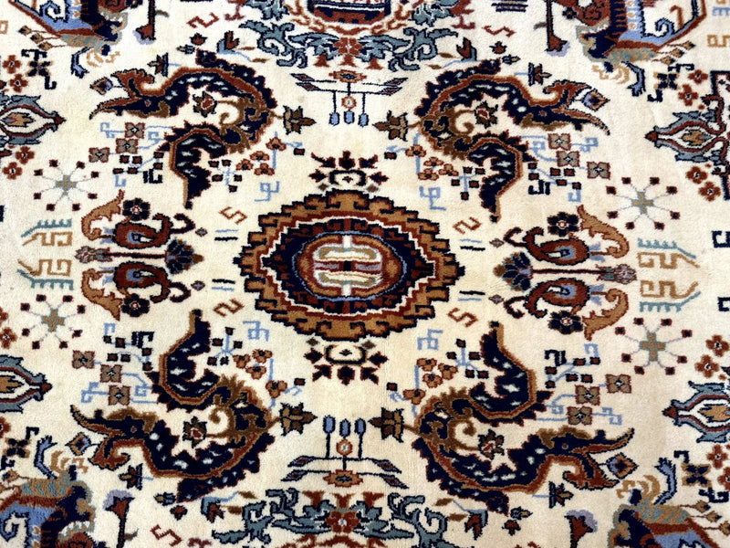 Indo Chinese Wool Rug 9x12, Ivory and Rust Red, Dragon Motifs by Jewel Rugs