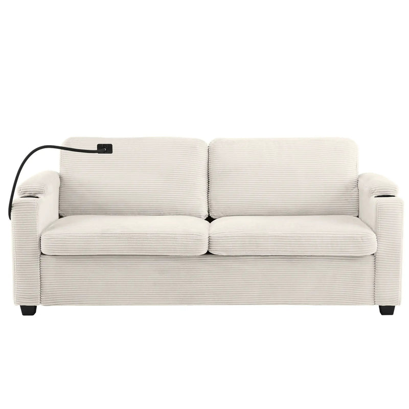 Sleeper Sofa Loveseat Sofa With Full Size Mattress, 2 USB Ports, 2 Cup Holders, 2 Side Pockets And Phone Holder by HouseOfZazla