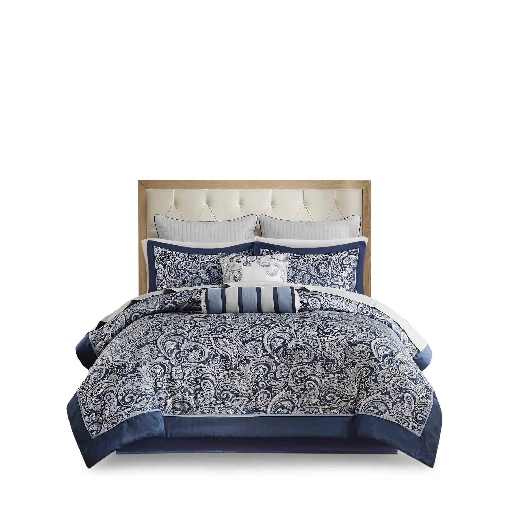 12 Piece Comforter Set with Cotton Bed Sheets Navy Cal King by HouseOfZazla