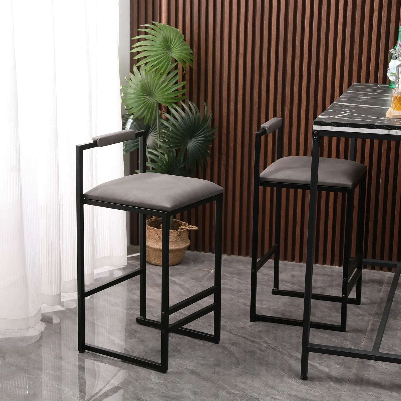 Elegant Bar Stool Set With Backrest And Footrest, Counter Height (Set of 2) by Unique Piece Furniture