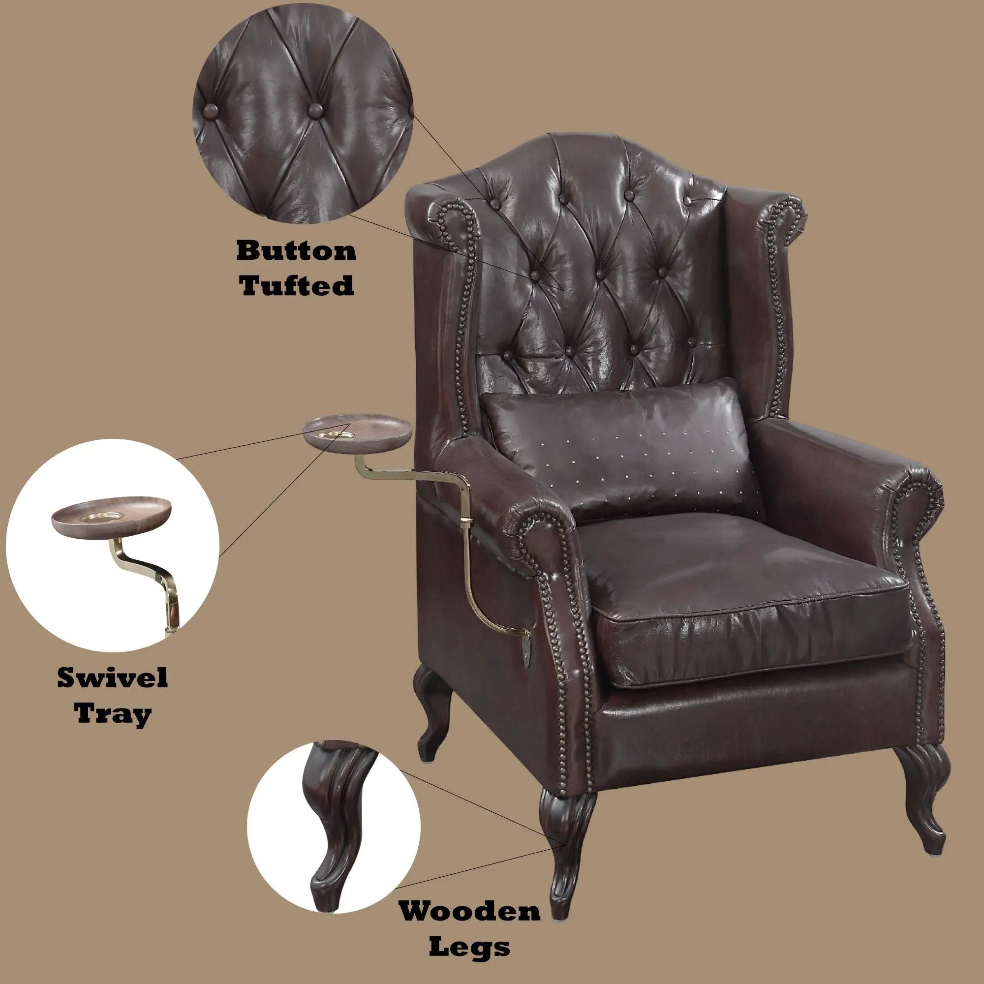 Pino - Vintage Top Grain Leather Accent Chair With 1 Toss Pillow - Brown by Unique Piece Furniture