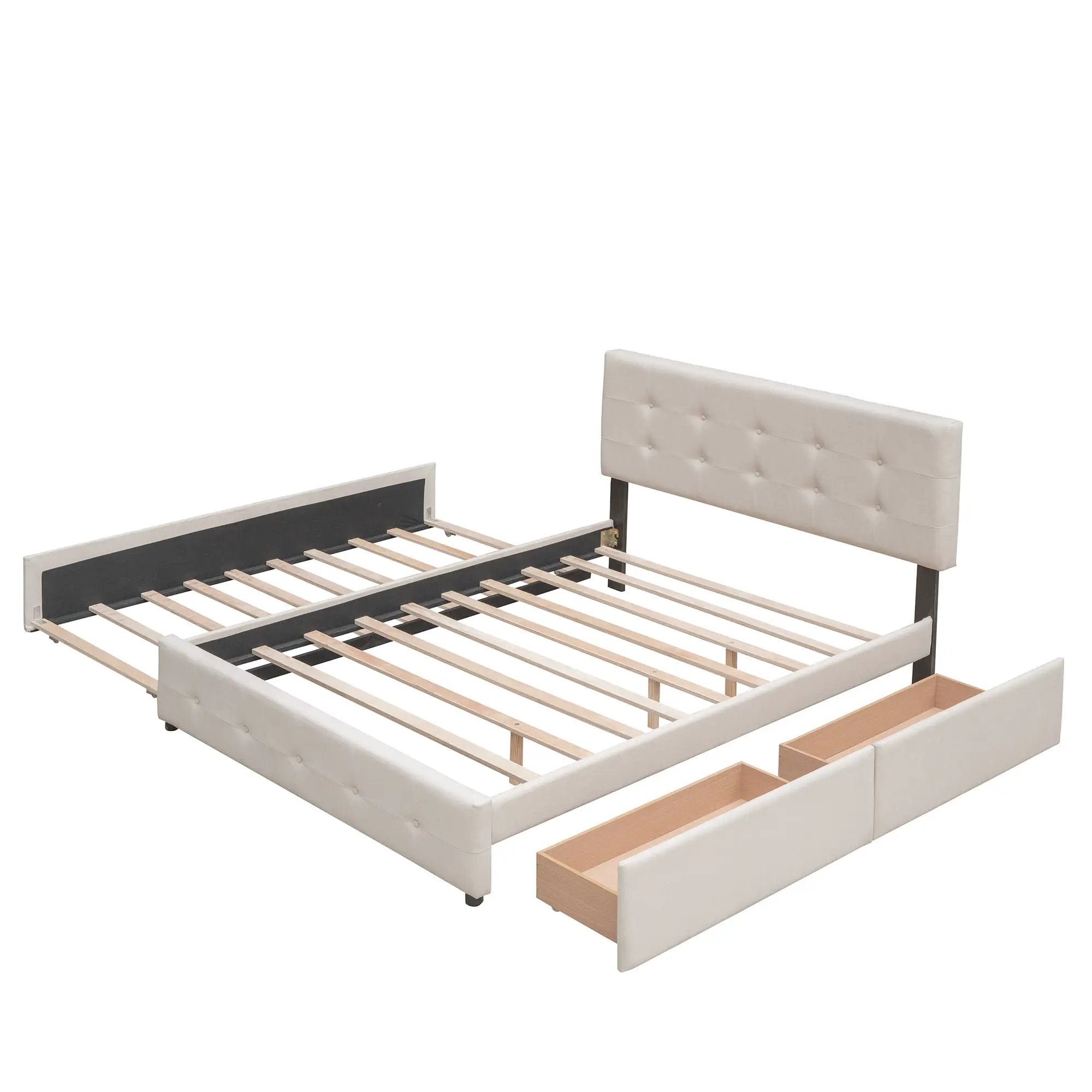 Upholstered Platform Bed with 2 Drawers and 1 Twin XL Trundle, Linen Fabric, Queen Size - Dark Beige(OLD SKU :LP100314AAA) by HouseOfZazla