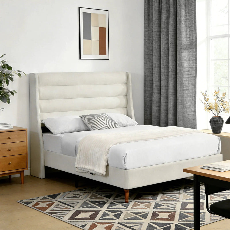 Modern Upholstered Platform Bed With Wave Shaped Headboard by HouseOfZazla
