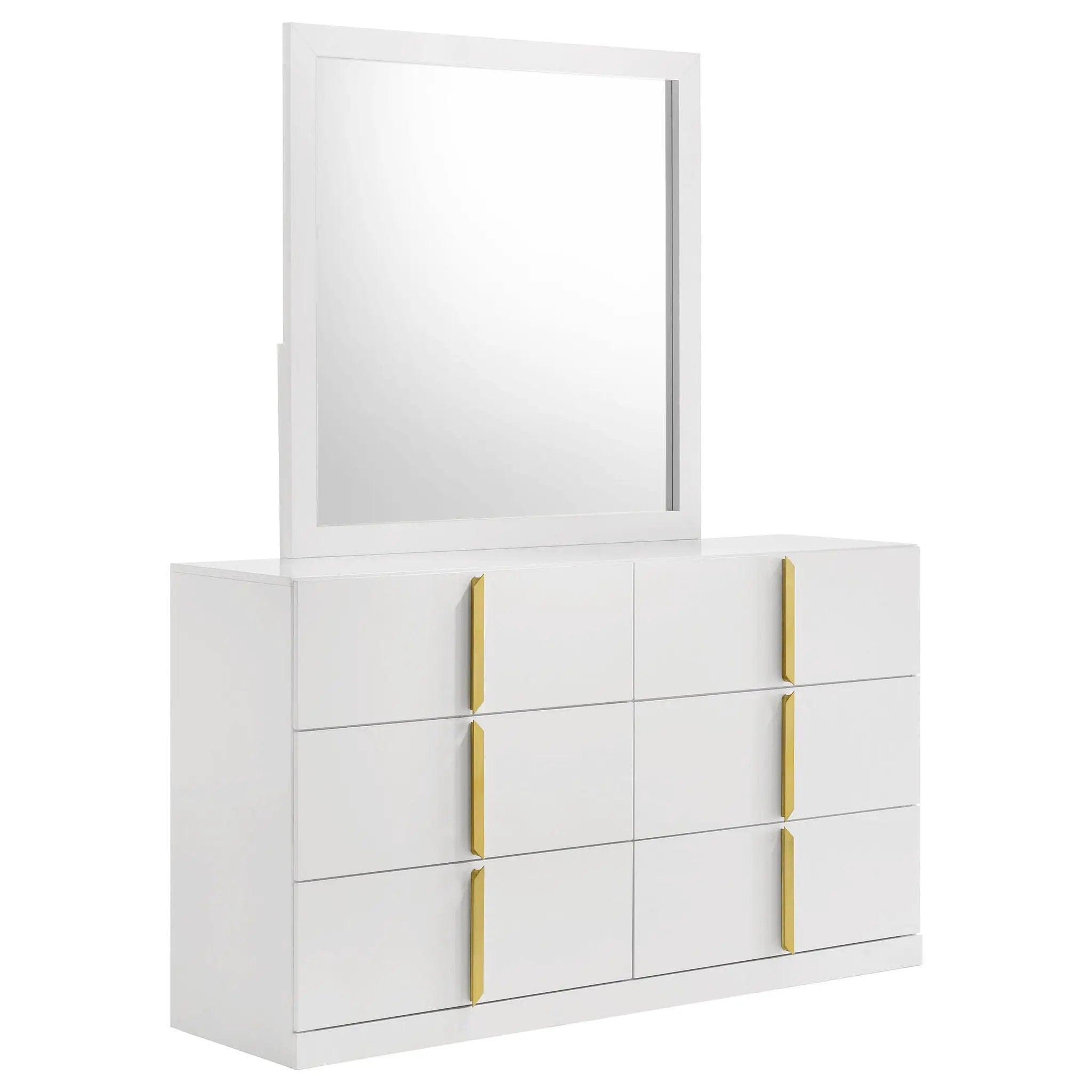 Ines 6-drawer Bedroom Dresser with Mirror White High Gloss by Unique Piece Furniture