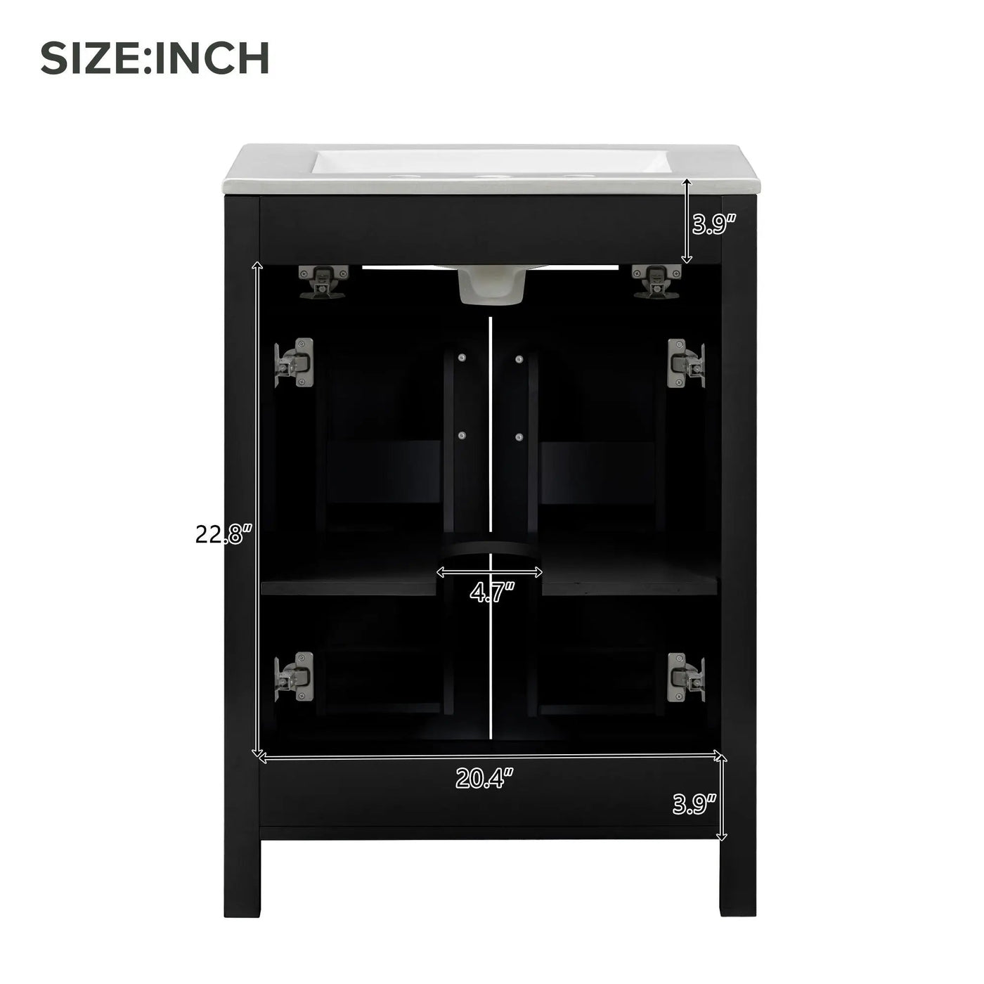 Modern Bathroom Vanity With Ceramic Sink, Soft-Close Doors, Flip Drawer, U-Shaped Shelves, Elegant Storage Solution by HouseOfZazla