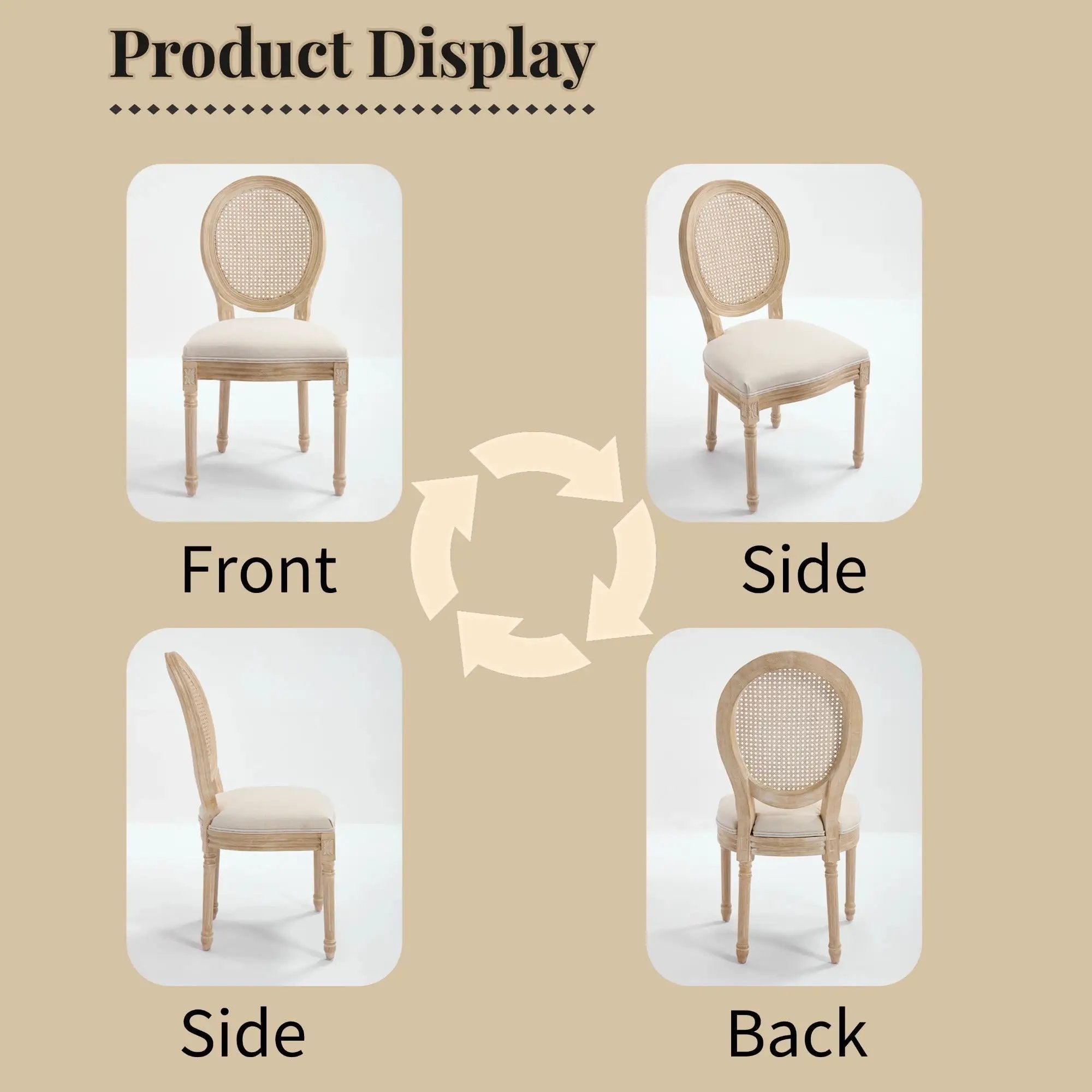 French Country Dining Chairs Set of 2 Upholstered with Rattan Back by HouseOfZazla