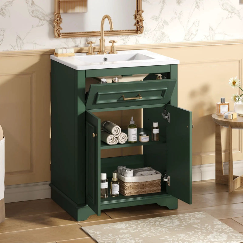 Bathroom Vanity With Integrated Sink, 2 Door Cabinet With Tip Out Drawer, Rectangular Design by Unique Piece Furniture