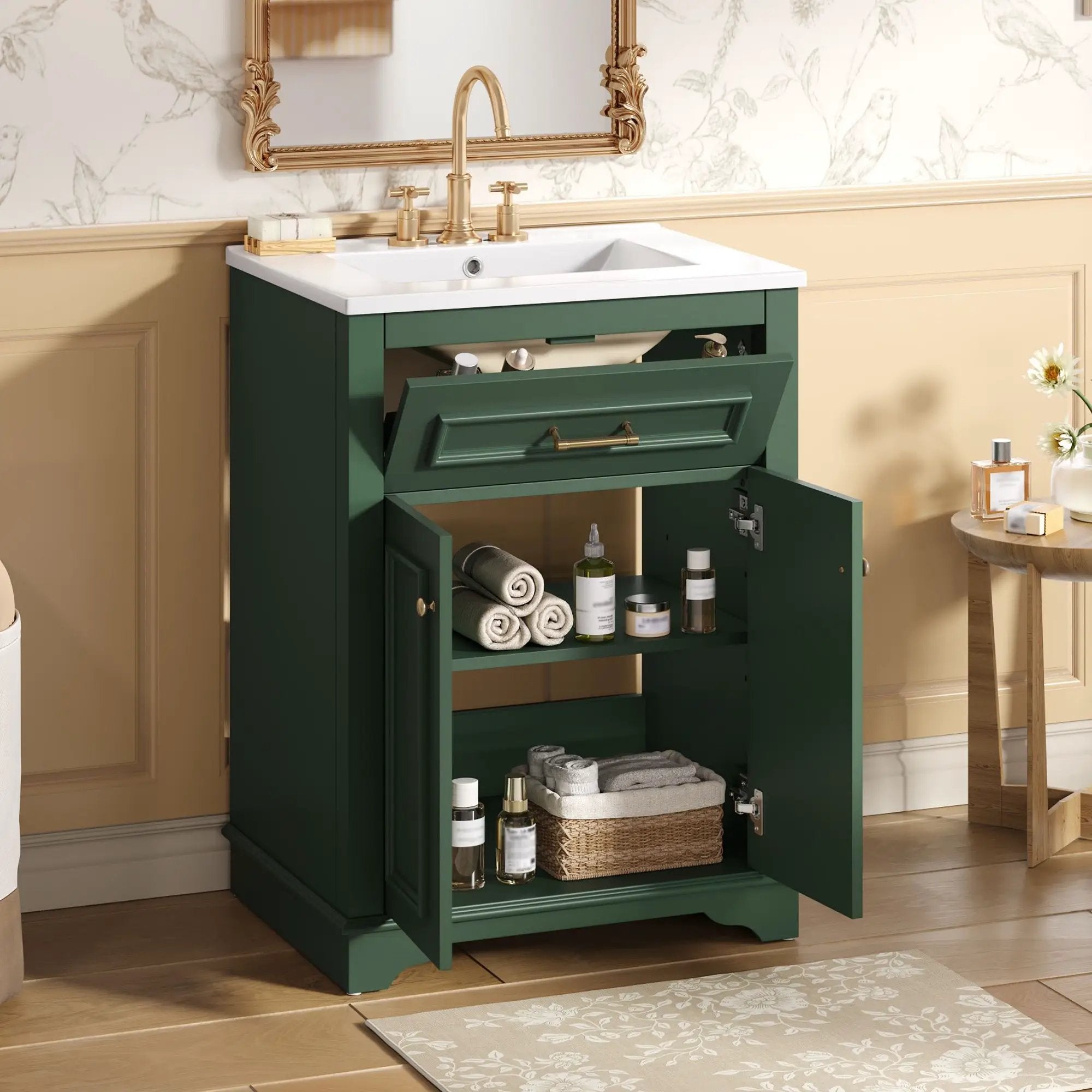Bathroom Vanity With Integrated Sink, 2 Door Cabinet With Tip Out Drawer, Rectangular Design by Unique Piece Furniture