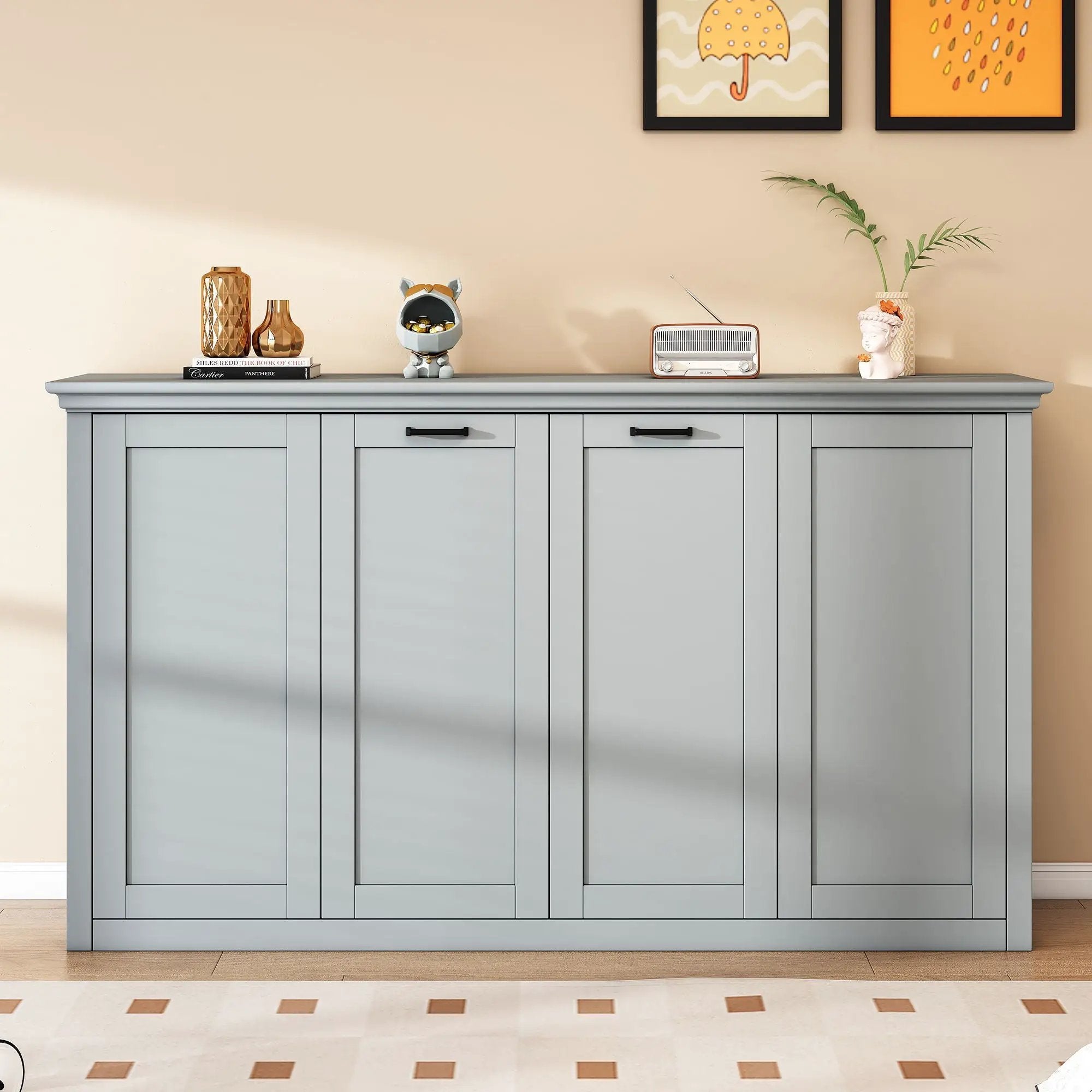 Twin Size Murphy Bed With Cabinet Storage - Gray by Unique Piece Furniture