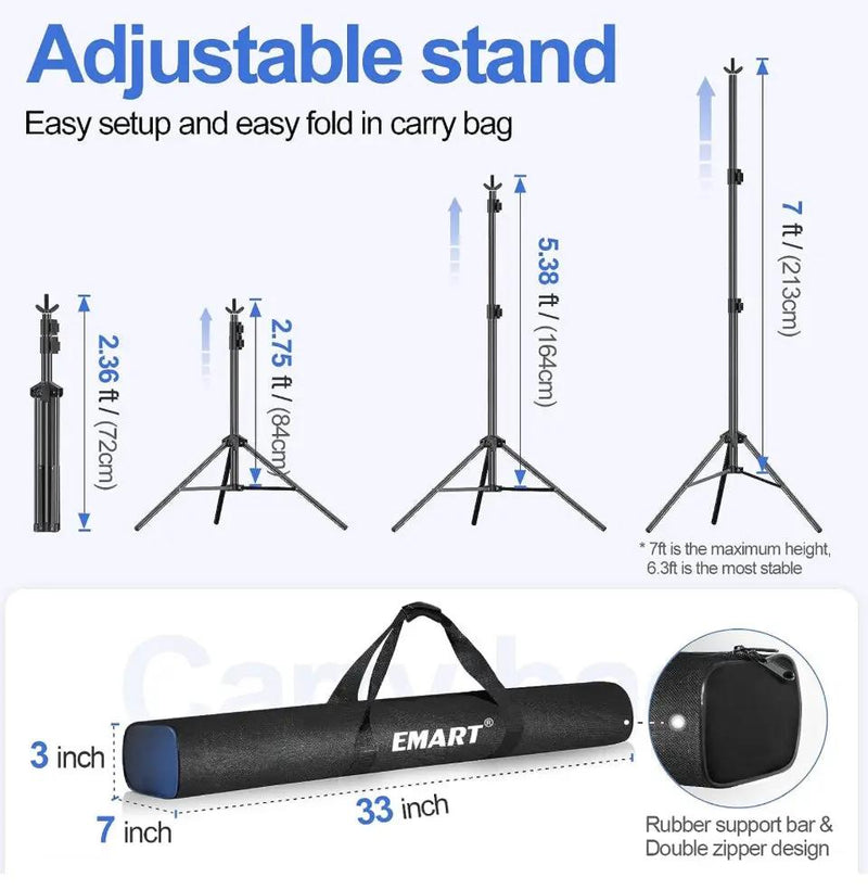 EMART Backdrop Stand 10x7ft(WxH) Photo Studio Adjustable Background Stand Support Kit with 2 Crossbars, 8 Backdrop Clamps, 2 Sandbags and Carrying Bag by Selzalot