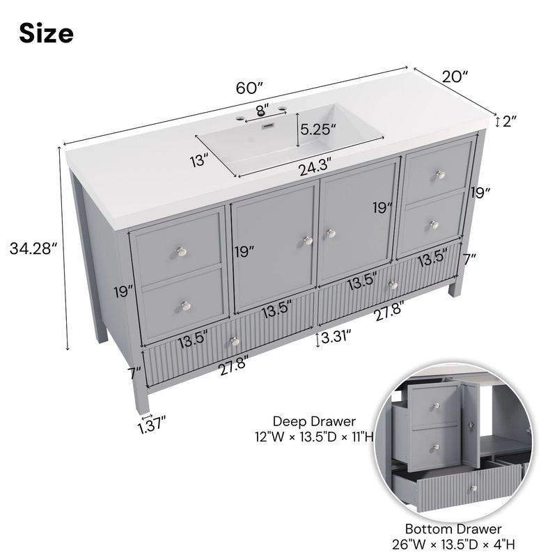 Bathroom Vanity With Separate Sink, Soft Close Doors And 4 Drawers by HouseOfZazla